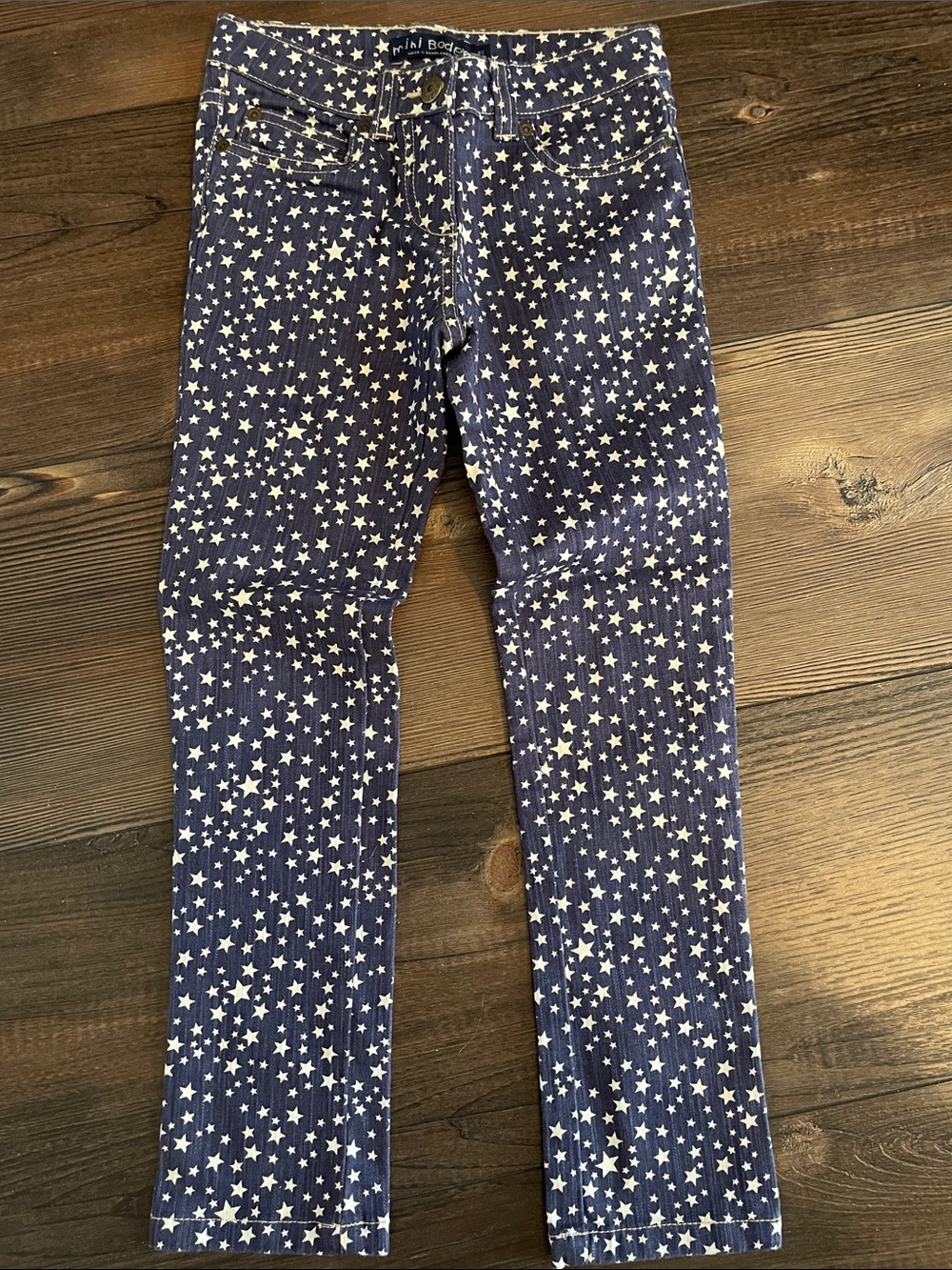 Mini Boden Navy &‎ White Star Print Straight Leg Jeans Size 8Y